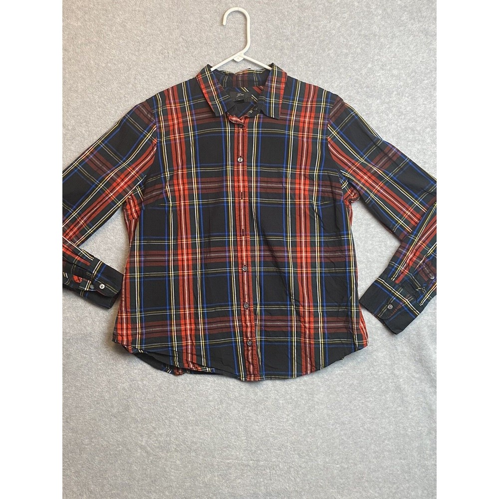 J Crew Shirt Womens Size 16 Black Red Plaid Button Up Blouse Top Lg Sleeve Slim